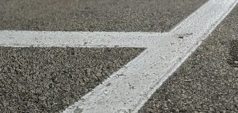 close-up view of parking lot stripes